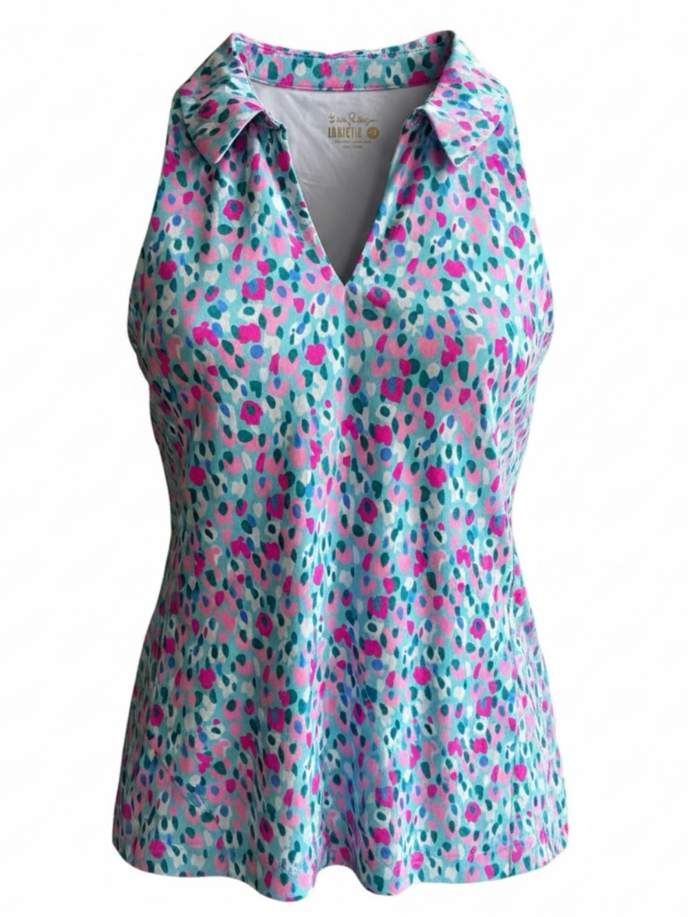 Lilly Pulitzer M Sleeveless Collared Tank Top in Aqua Multi